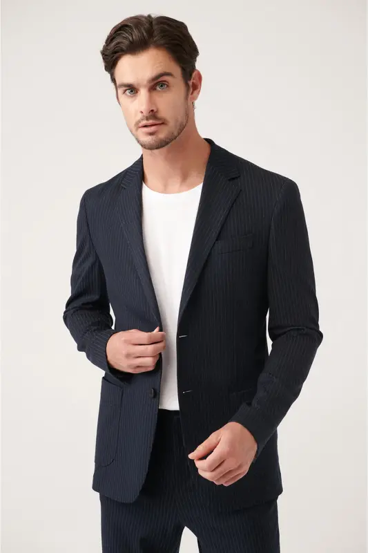 Erkek Siyah Astarsız Esnek Kumaş Çift Yırtmaçlı Comfort Slim Fit Ceket A31Y4003 - Siyah - 3