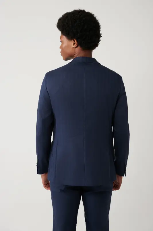 Erkek Lacivert Keten Karışımlı Hafif Astarsız Esnek Comfort Slim Fit Ceket A41Y4006 - Lacivert - 4