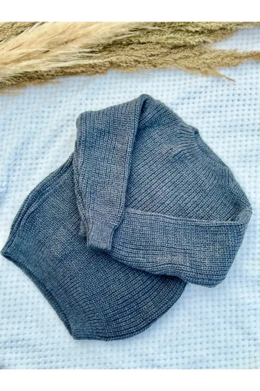 Esnek Triko Kazak Bisiklet Yaka Oversize Unisex Bebek Çocuk 1-5 Yaş-füme - GOGO BICI