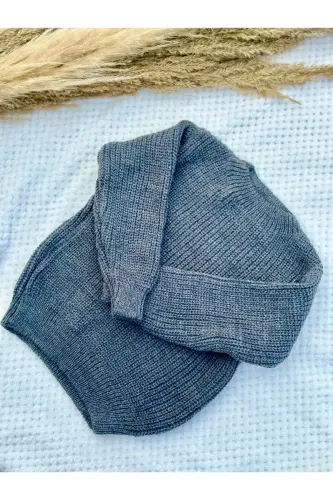 Esnek Triko Kazak Bisiklet Yaka Oversize Unisex Bebek Çocuk 1-5 Yaş - füme 