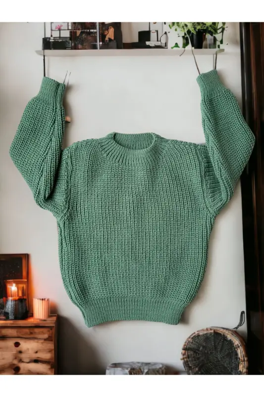 Esnek Triko Kazak Bisiklet Yaka Oversize Unisex Bebek Çocuk 1-5 Yaş - Mint - GOGO BICI