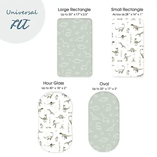 Stretch Ultra Soft Fitted Bassinet Sheet Set 2 Pack, Universal Fit for Bassinets Baby Cradle Moses Basket Oval Rectangle Mattress Safe and Snug, Dinosaur - 5