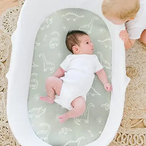 Esnek Ultra Yumuşak Fitted Beşik Çarşafı Seti 2'li, Beşikler Bebek Beşiği Musa Sepeti Oval Dikdörtgen Yatak için Evrensel Uyum Güvenli ve Rahat, Dinozor 