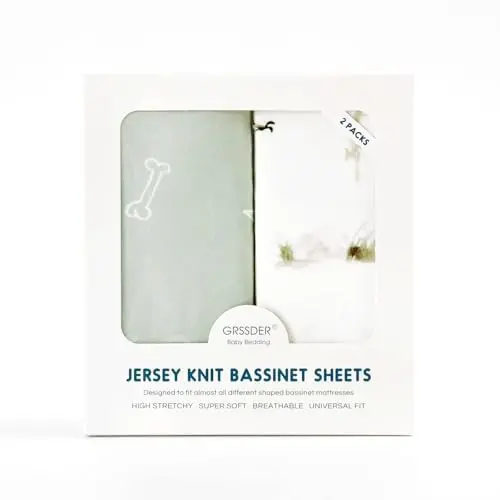 Stretch Ultra Soft Fitted Bassinet Sheet Set 2 Pack, Universal Fit for Bassinets Baby Cradle Moses Basket Oval Rectangle Mattress Safe and Snug, Dinosaur - 3