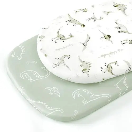 Stretch Ultra Soft Fitted Bassinet Sheet Set 2 Pack, Universal Fit for Bassinets Baby Cradle Moses Basket Oval Rectangle Mattress Safe and Snug, Dinosaur - STRETCH (1)