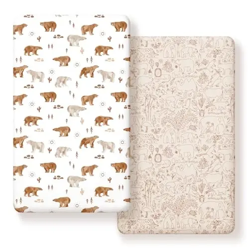 Stretch Ultra Soft Fitted Bassinet Sheet Set 2 Pack, Universal Fit for Bassinets Baby Cradle Moses Basket Oval Rectangle Mattress Safe and Snug, Stylish Bassinet Sheets of Sunny Bear Print - 1