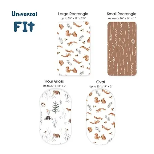 Stretchy Ultra Soft Fitted Bassinet Sheet Set 3 Pack, Universal Fit for Bassinets Baby Cradle Moses Basket Oval Rectangle Mattress Safe and Snug, Cute Jungle Squirrels and Animals - 6