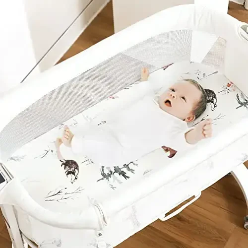Stretchy Ultra Soft Fitted Bassinet Sheet Set 3 Pack, Universal Fit for Bassinets Baby Cradle Moses Basket Oval Rectangle Mattress Safe and Snug, Cute Jungle Squirrels and Animals - 3