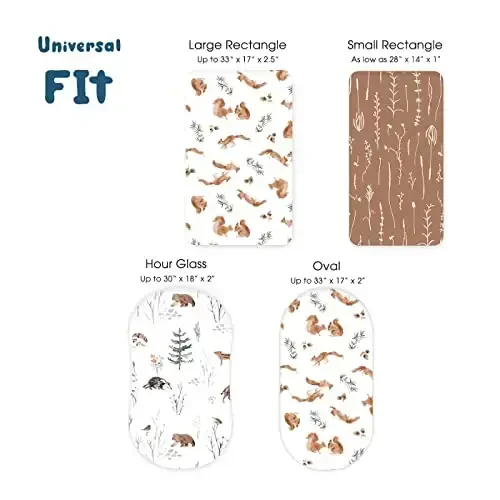 Stretchy Ultra Soft Fitted Bassinet Sheet Set 3 Pack, Universal Fit for Bassinets Baby Cradle Moses Basket Oval Rectangle Mattress Safe and Snug, Cute Jungle Squirrels and Animals - 6