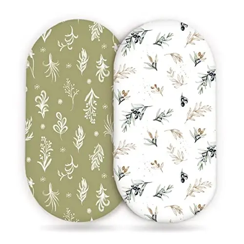 Stretchy Ultra Soft Fitted Bassinet Sheets Set 2 Pack, Cradle Sheet Universal Fit for Rectangle, Oval or Hourglass Bassinet Pad/Mattress Safe and Snug, Stylish Watercolor Flora and Olive - 1