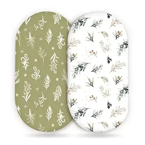 Stretchy Ultra Soft Fitted Bassinet Sheets Set 2 Pack, Cradle Sheet Universal Fit for Rectangle, Oval or Hourglass Bassinet Pad/Mattress Safe and Snug, Stylish Watercolor Flora and Olive - STRETCHY