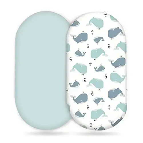 Stretchy Ultra Soft Fitted Bassinet Sheet Set 2 Pack, Universal Fit for Bassinets Baby Cradle Moses Basket Oval Rectangle Pad/Mattress, Lovely Whale Bassinet Sheets - 1