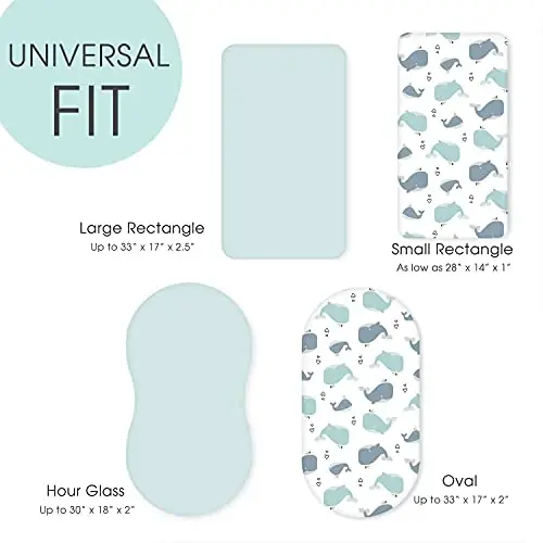 Stretchy Ultra Soft Fitted Bassinet Sheet Set 2 Pack, Universal Fit for Bassinets Baby Cradle Moses Basket Oval Rectangle Pad/Mattress, Lovely Whale Bassinet Sheets - 5