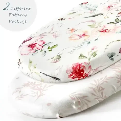 Stretch Ultra Soft Fitted Bassinet Sheet Set 2 Pack, Universal Fit for Bassinets Baby Cradle Moses Basket Oval Rectangle Mattress Safe and Snug, Beautiful Flowers and Insects Pattern for Baby Girls - 2