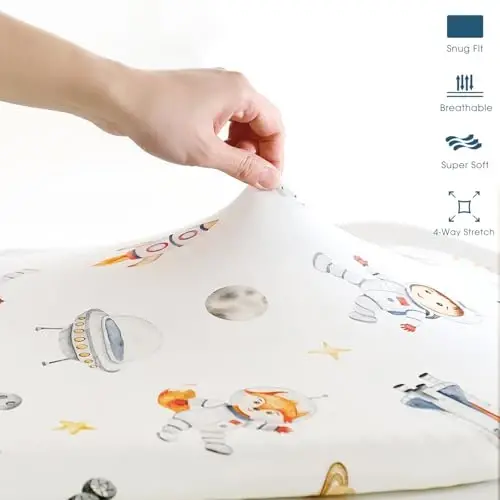 Stretchy Ultra Soft Fitted Bassinet Sheet Set 2 Pack, Universal Fit for Bassinets Baby Cradle Moses Basket Oval Rectangle Mattress Safe and Snug, Space Stylish Print - 6