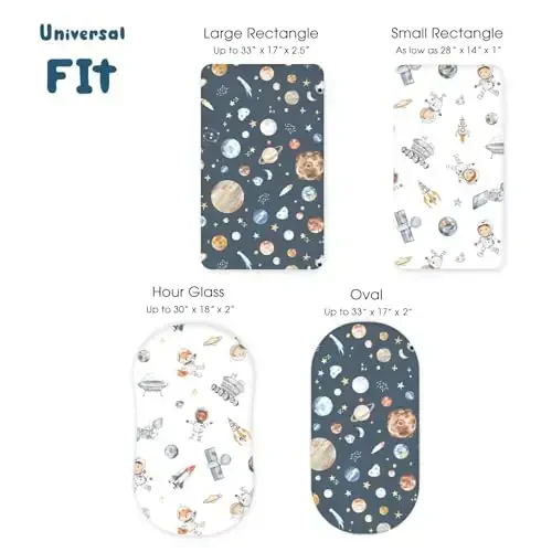 Stretchy Ultra Soft Fitted Bassinet Sheet Set 2 Pack, Universal Fit for Bassinets Baby Cradle Moses Basket Oval Rectangle Mattress Safe and Snug, Space Stylish Print - 4