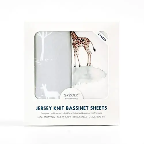 Stretch Ultra Soft Fitted Bassinet Sheet Set 2 Pack, Universal Fit for Bassinets Baby Cradle Moses Basket Oval Rectangle Mattress Safe and Snug, Pretty African Savannah Animals Pattern - 3