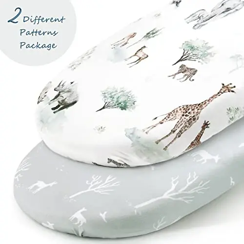 Stretch Ultra Soft Fitted Bassinet Sheet Set 2 Pack, Universal Fit for Bassinets Baby Cradle Moses Basket Oval Rectangle Mattress Safe and Snug, Pretty African Savannah Animals Pattern - STRETCH (1)
