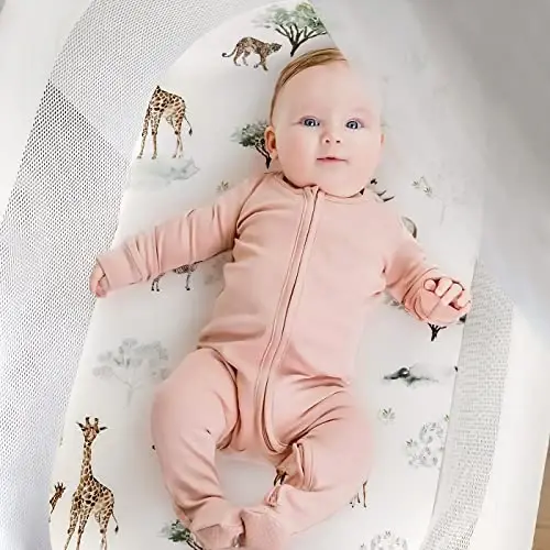 Stretch Ultra Soft Fitted Bassinet Sheet Set 2 Pack, Universal Fit for Bassinets Baby Cradle Moses Basket Oval Rectangle Mattress Safe and Snug, Pretty African Savannah Animals Pattern - 4