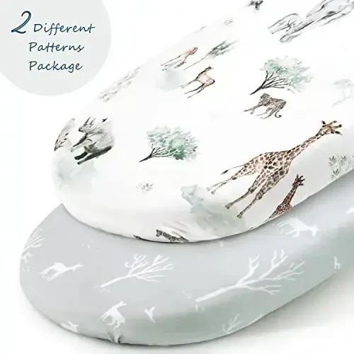 Stretch Ultra Soft Fitted Bassinet Sheet Set 2 Pack, Universal Fit for Bassinets Baby Cradle Moses Basket Oval Rectangle Mattress Safe and Snug, Pretty African Savannah Animals Pattern - 2