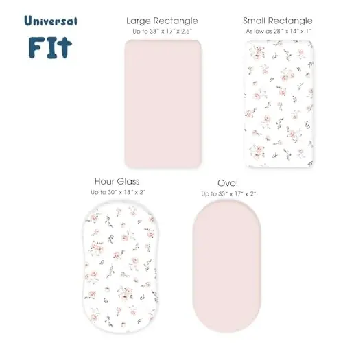 Stretch Ultra Soft Fitted Bassinet Sheet Set 2 Pack, Universal Fit for Bassinets Baby Cradle Moses Basket Oval Rectangle Mattress Safe and Snug, Pink Rose Print - 6