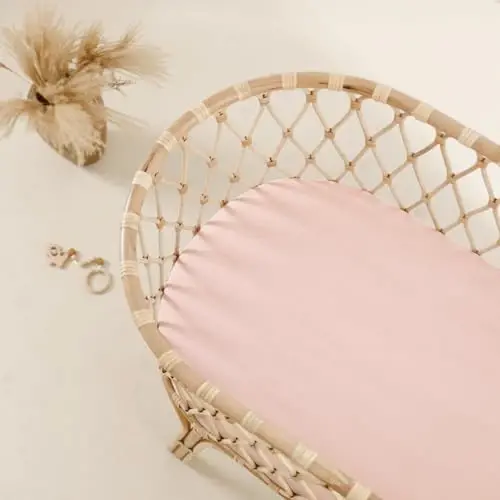 Stretch Ultra Soft Fitted Bassinet Sheet Set 2 Pack, Universal Fit for Bassinets Baby Cradle Moses Basket Oval Rectangle Mattress Safe and Snug, Pink Rose Print - 2