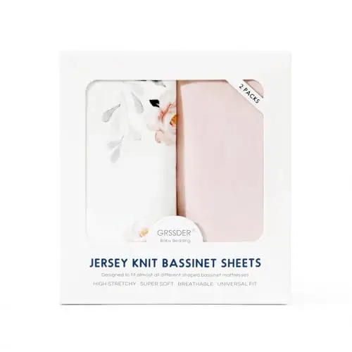 Stretch Ultra Soft Fitted Bassinet Sheet Set 2 Pack, Universal Fit for Bassinets Baby Cradle Moses Basket Oval Rectangle Mattress Safe and Snug, Pink Rose Print - 4