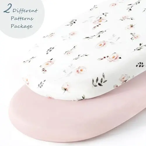 Stretch Ultra Soft Fitted Bassinet Sheet Set 2 Pack, Universal Fit for Bassinets Baby Cradle Moses Basket Oval Rectangle Mattress Safe and Snug, Pink Rose Print - 5