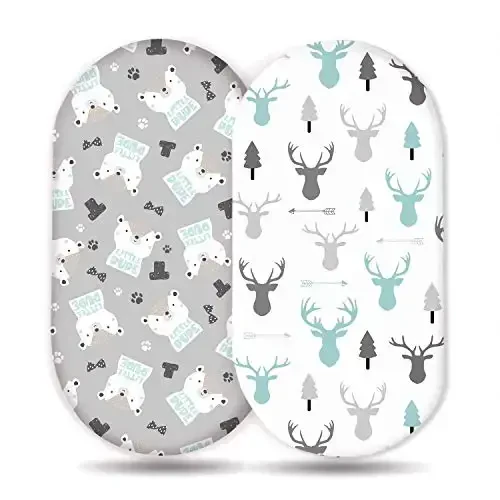 Stretch Ultra Soft Fitted Bassinet Sheet Set 2 Pack, Universal Cradle Sheet Set for Rectangle, Oval, or Hourglass Bassinet Pad/Mattress, Grey Bear Bassinet Sheets for Girls and Boys 