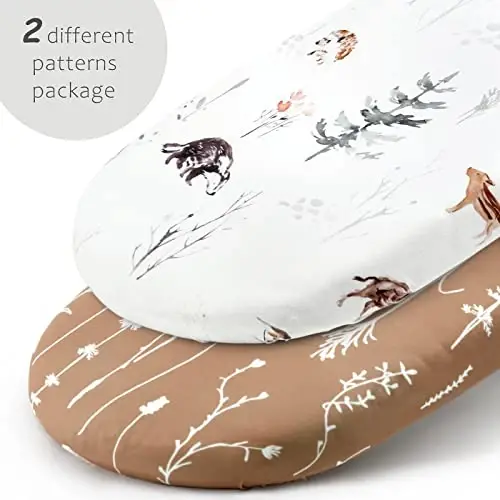 Stretch Ultra Soft Fitted Bassinet Sheet Set 2 Pack, Universal Fit for Bassinets Baby Cradle Moses Basket Oval Rectangle Mattress Safe and Snug, Stylish Pattren of Jungle Animals - 2