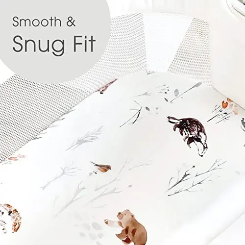 Stretch Ultra Soft Fitted Bassinet Sheet Set 2 Pack, Universal Fit for Bassinets Baby Cradle Moses Basket Oval Rectangle Mattress Safe and Snug, Stylish Pattren of Jungle Animals - 3