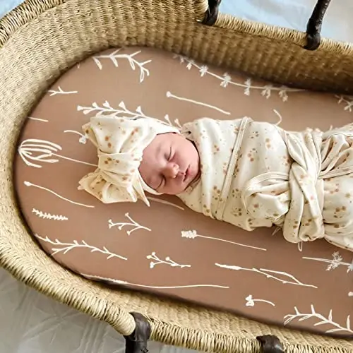 Stretch Ultra Soft Fitted Bassinet Sheet Set 2 Pack, Universal Fit for Bassinets Baby Cradle Moses Basket Oval Rectangle Mattress Safe and Snug, Stylish Pattren of Jungle Animals - 6