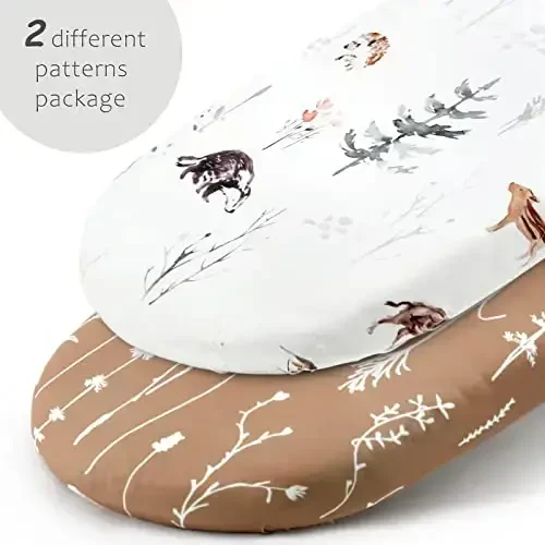 Stretch Ultra Soft Fitted Bassinet Sheet Set 2 Pack, Universal Fit for Bassinets Baby Cradle Moses Basket Oval Rectangle Mattress Safe and Snug, Stylish Pattren of Jungle Animals - 2