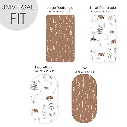 Stretch Ultra Soft Fitted Bassinet Sheet Set 2 Pack, Universal Fit for Bassinets Baby Cradle Moses Basket Oval Rectangle Mattress Safe and Snug, Stylish Pattren of Jungle Animals - 5