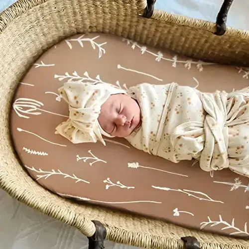 Stretch Ultra Soft Fitted Bassinet Sheet Set 2 Pack, Universal Fit for Bassinets Baby Cradle Moses Basket Oval Rectangle Mattress Safe and Snug, Stylish Pattren of Jungle Animals - 6