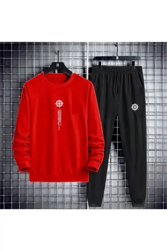 Esofman Takım Bisiklet Yaka 2 Lı Konbın Dık Baskı Kadın/erkek Unısex Mevsımlık-KIRMIZ+SIYAH - X-COMPASS LIFE