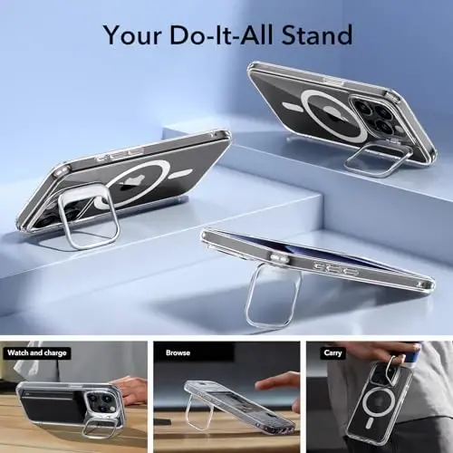 ESR for iPhone 15 Pro Case, Compatible with MagSafe, Military-Grade Protective Clear Case for iPhone 15 Pro,Built-in Stash Stand Phone Case, Scratch-Resistant Back Cover, Classic Series,Clear - 1