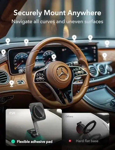 ESR 15W MagSafe avtomobil ushlagichi uchun zaryadlovchi, Universal Dashboard/Tesla MagSafe avtomobil zaryadlovchi, simsiz magnit zaryadlash, iPhone 17/16/15/14/13/12, S25, Pixel 10, qora uchun sozlanishi avtomobil telefon ushlagichi - 4