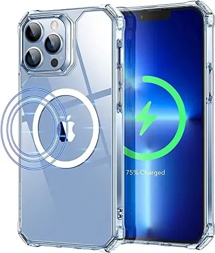 ESR Air Armor Magnetic Case with HaloLock Compatible with iPhone 13 Pro Case, Compatible with MagSafe, Military-Grade Protection, Yellowing-Resistant Hard Back, Shock-Absorbing Corners, Clear - 1