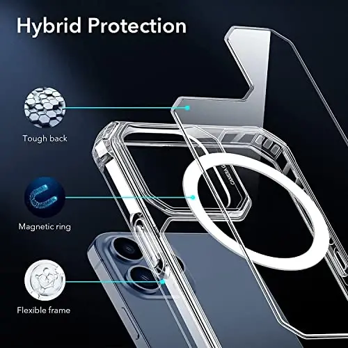 ESR Air Armor Magnetic Case with HaloLock Compatible with iPhone 13 Pro Case, Compatible with MagSafe, Military-Grade Protection, Yellowing-Resistant Hard Back, Shock-Absorbing Corners, Clear - 4