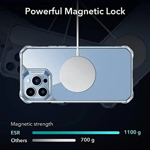 ESR Air Armor Magnetic Case with HaloLock Compatible with iPhone 13 Pro Case, Compatible with MagSafe, Military-Grade Protection, Yellowing-Resistant Hard Back, Shock-Absorbing Corners, Clear - 6