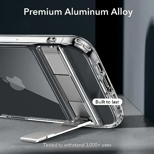 ESR Case for iPhone 15 Plus, Metal Kickstand Case, 3 Stand Modes, Military-Grade Drop Protection, Supports Wireless Charging, Slim Back Cover with Patented Kickstand, Boost Series, Clear - 4