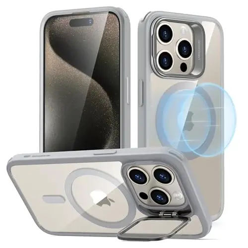 ESR Classic Hybrid Case for iPhone 15 Pro with Flex Stand, Clear Gray | Long-Lasting Anti-Yellowing, Camera Kickstand, Compatible with MagSafe, 3X Military-Grade Protection, Magnetic Phone Case - 1