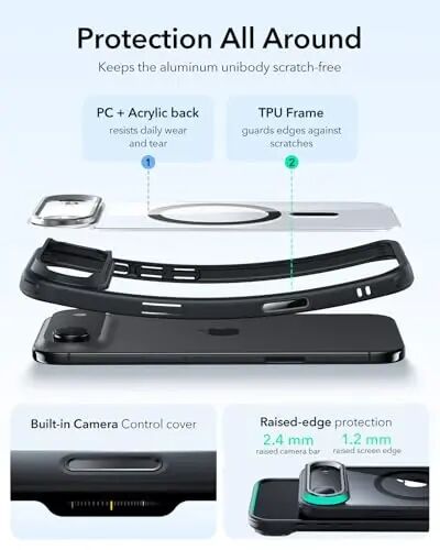 ESR Classic Hybrid Case for iPhone Air with Flex Stand, Clear Black | Long-Lasting Anti-Yellowing, Camera Kickstand, Compatible with MagSafe, 3X Military-Grade Protection, Magnetic Phone Case - 3