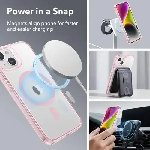 ESR Classic Hybrid Case (HaloLock) - MagSafe mos keluvchi, iPhone 14/13 uchun zarbaga chidamli harbiy darajadagi himoya, tiniq pushti - 3