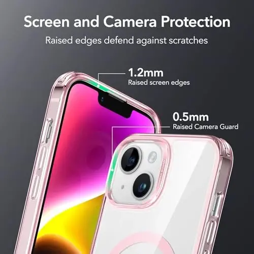 ESR Classic Hybrid Case (HaloLock) - MagSafe mos keluvchi, iPhone 14/13 uchun zarbaga chidamli harbiy darajadagi himoya, tiniq pushti - 6