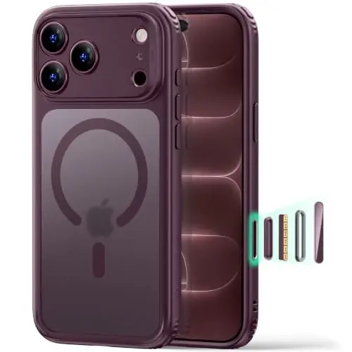 ESR Classic Hybrid for iPhone 18 Pro Max/17 Pro Max Case, Frosted Burgundy | Long-Lasting Anti-Yellowing, Ultra-Thin, Compatible with MagSafe, 3X Military-Grade Protection, Camera Control - 1