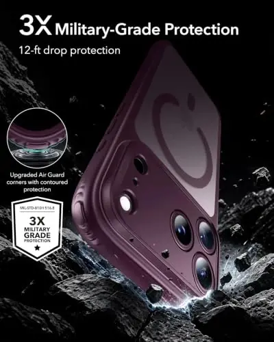 ESR Classic Hybrid for iPhone 18 Pro Max/17 Pro Max Case, Frosted Burgundy | Long-Lasting Anti-Yellowing, Ultra-Thin, Compatible with MagSafe, 3X Military-Grade Protection, Camera Control - 3