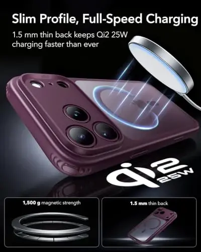 ESR Classic Hybrid for iPhone 18 Pro Max/17 Pro Max Case, Frosted Burgundy | Long-Lasting Anti-Yellowing, Ultra-Thin, Compatible with MagSafe, 3X Military-Grade Protection, Camera Control - 5