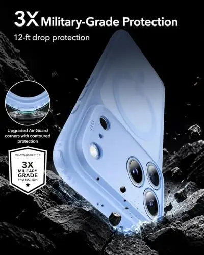 ESR Classic Hybrid for iPhone 18 Pro/17 Pro Case, Frosted Light Blue | Long-Lasting Anti-Yellowing, Ultra-Thin, Compatible with MagSafe, 3X Military-Grade Protection, Camera Control - 3